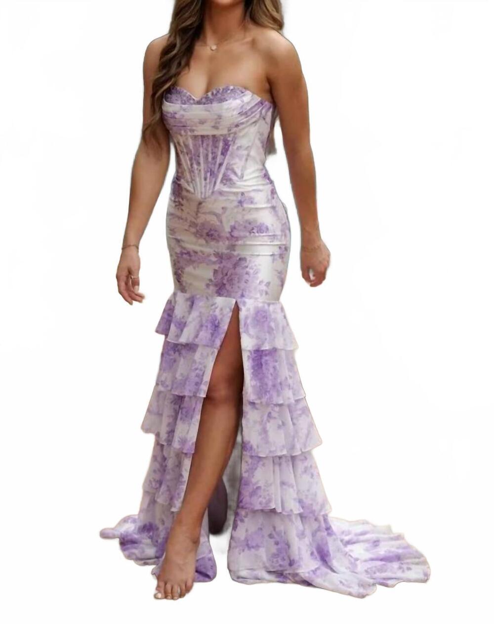 NEW SOPHIA THOMAS strapless maxi dress in lilac floral